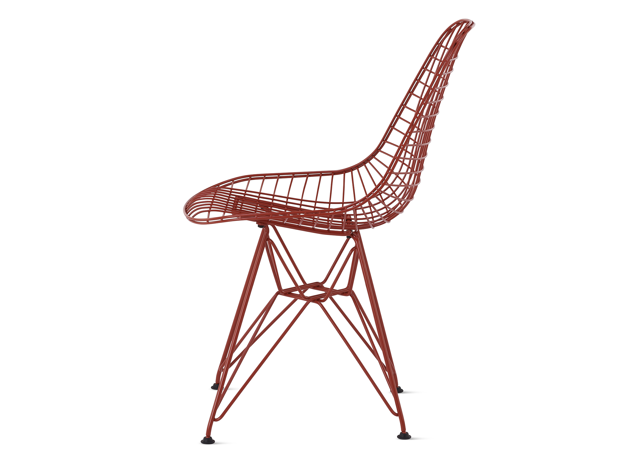 Iron red wire chair with wire base side view